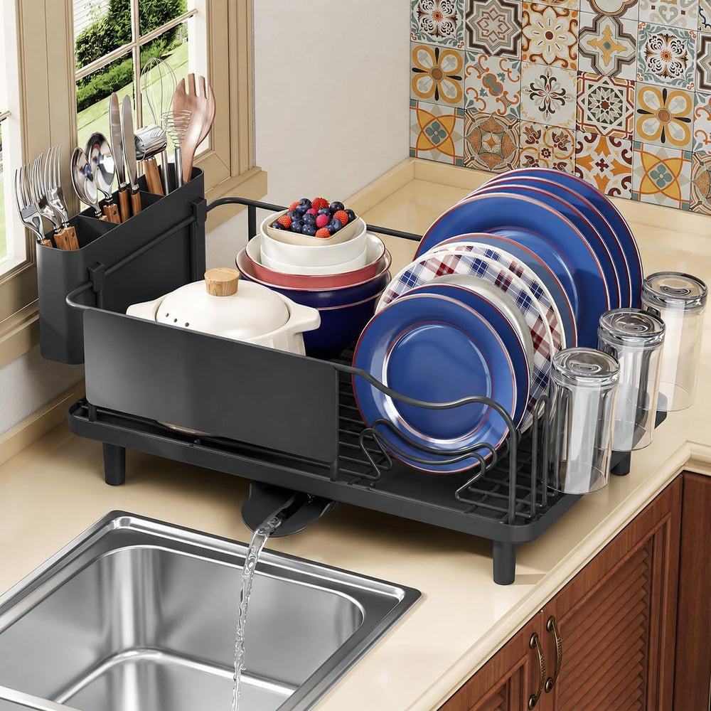 KINGRACK Dish Drying Rack for Kitchen Counter, Dish Drainer with Cup Holder