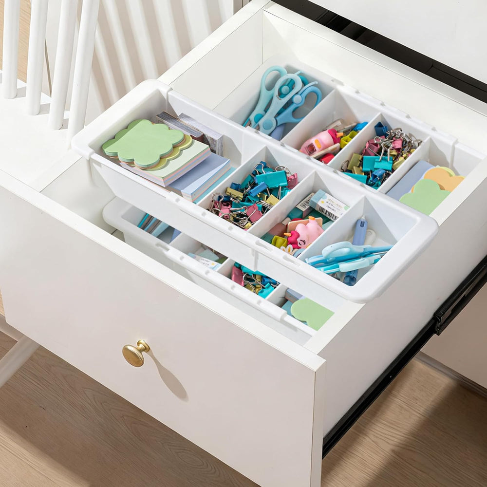 3 Pcs Expandable Deep Drawer Organizer Bins for Desk, White