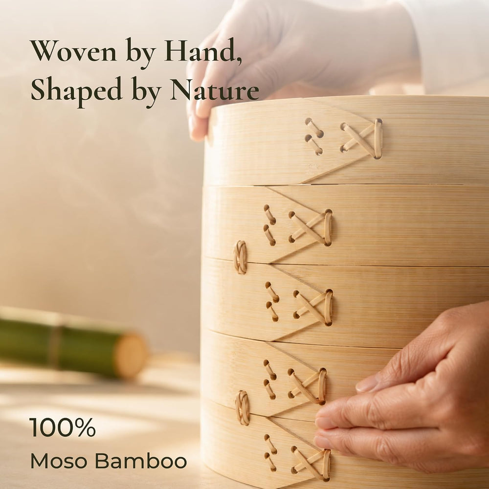 Bamboo Steamer Basket 10-Inch, 2-Tier Dumpling Steamer Cooking