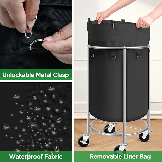 Laundry Hamper with Wheels, 100L Round Rolling Laundry Basket Sorter with