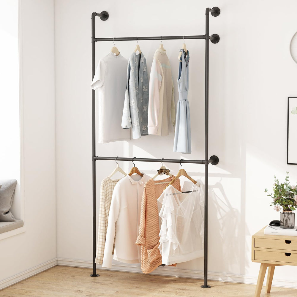 ORSENIGO Industrial Pipe Clothing Rack, Heavy Duty Metal Clothes Rack with Do...