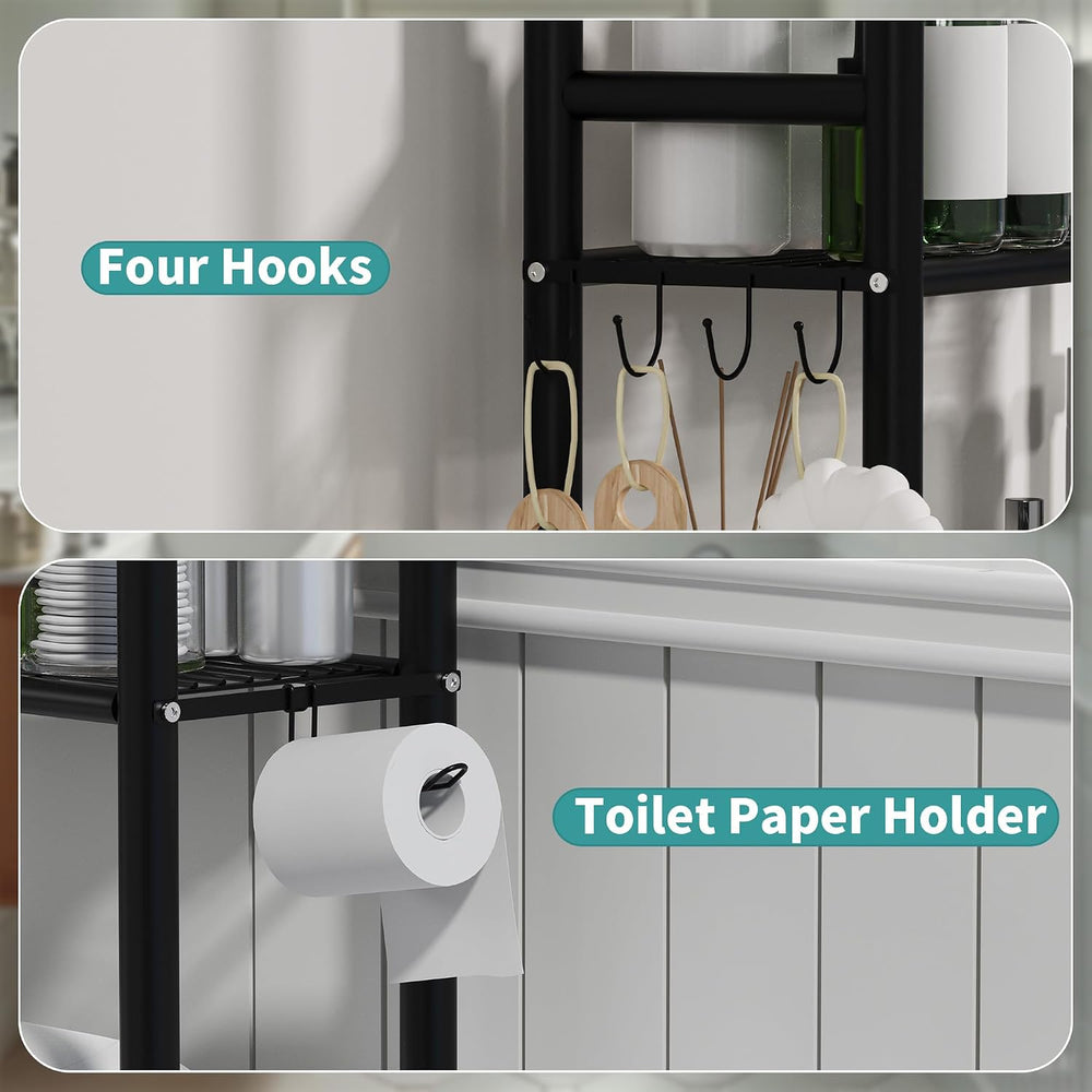 GloTika 3-Tier Over Toilet Storage Cabinet, No Drilling, 64" H, Black