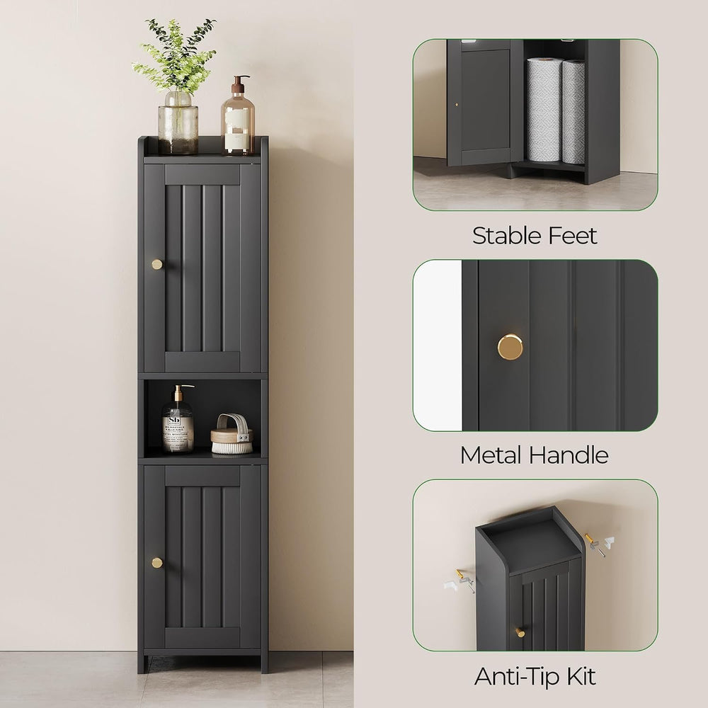 Bathroom Cabinet with 2 Doors, 7.3 x 9.8 x 40.4 Inches, Small Freestanding St...
