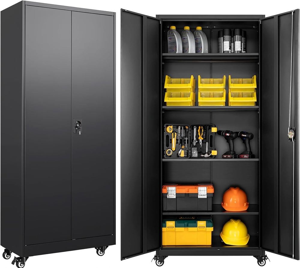 75" Tall Metal Storage Cabinet with Wheels,Rolling Garage Storage Cabine...