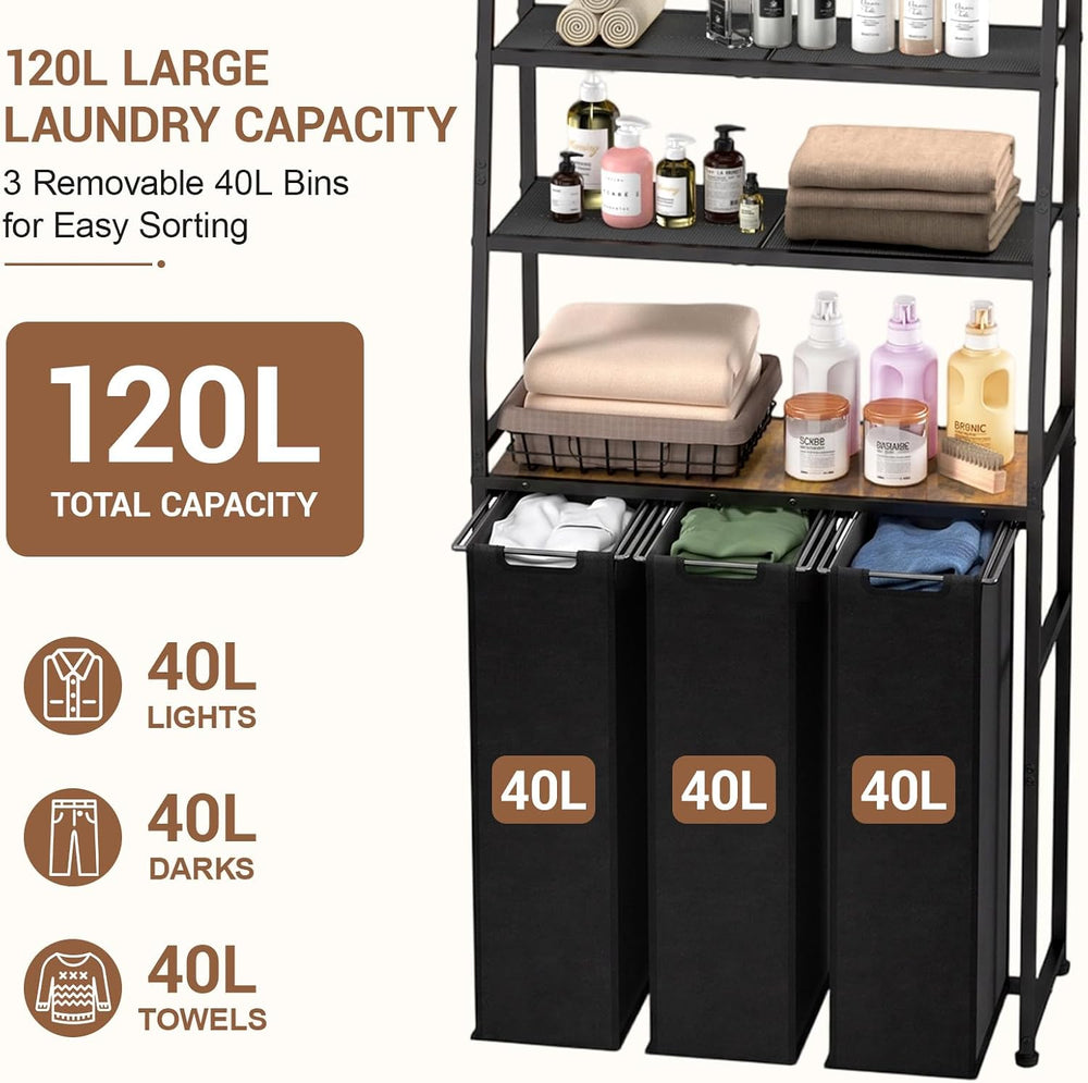 Laundry Hamper 3 Section, 4 Tier Laundry Basket Organizer