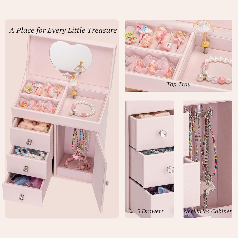 VLANDO Musical Jewelry Box, Upright Rectangular, Barely Pink