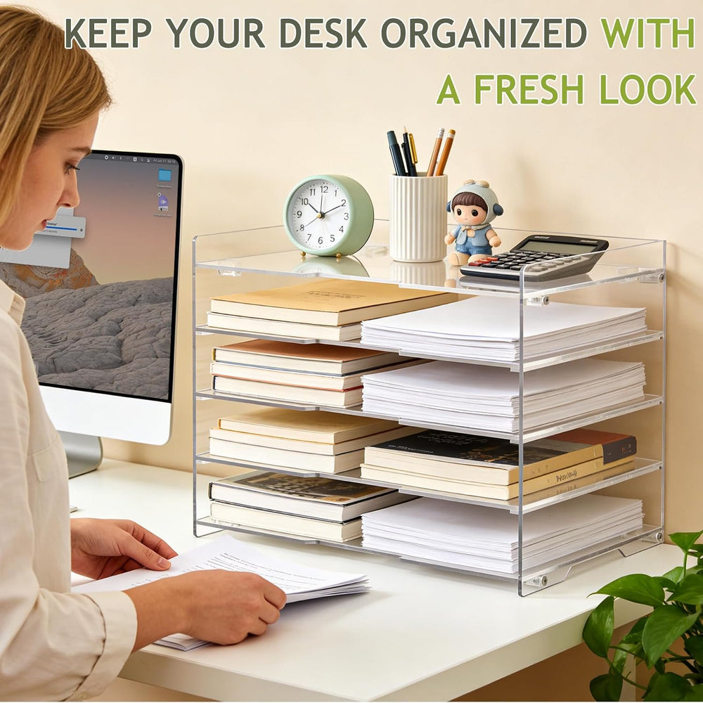 KKU 5 Tier Clear Acrylic Desk Organizer, Letter Tray Paper File Desk Organize...