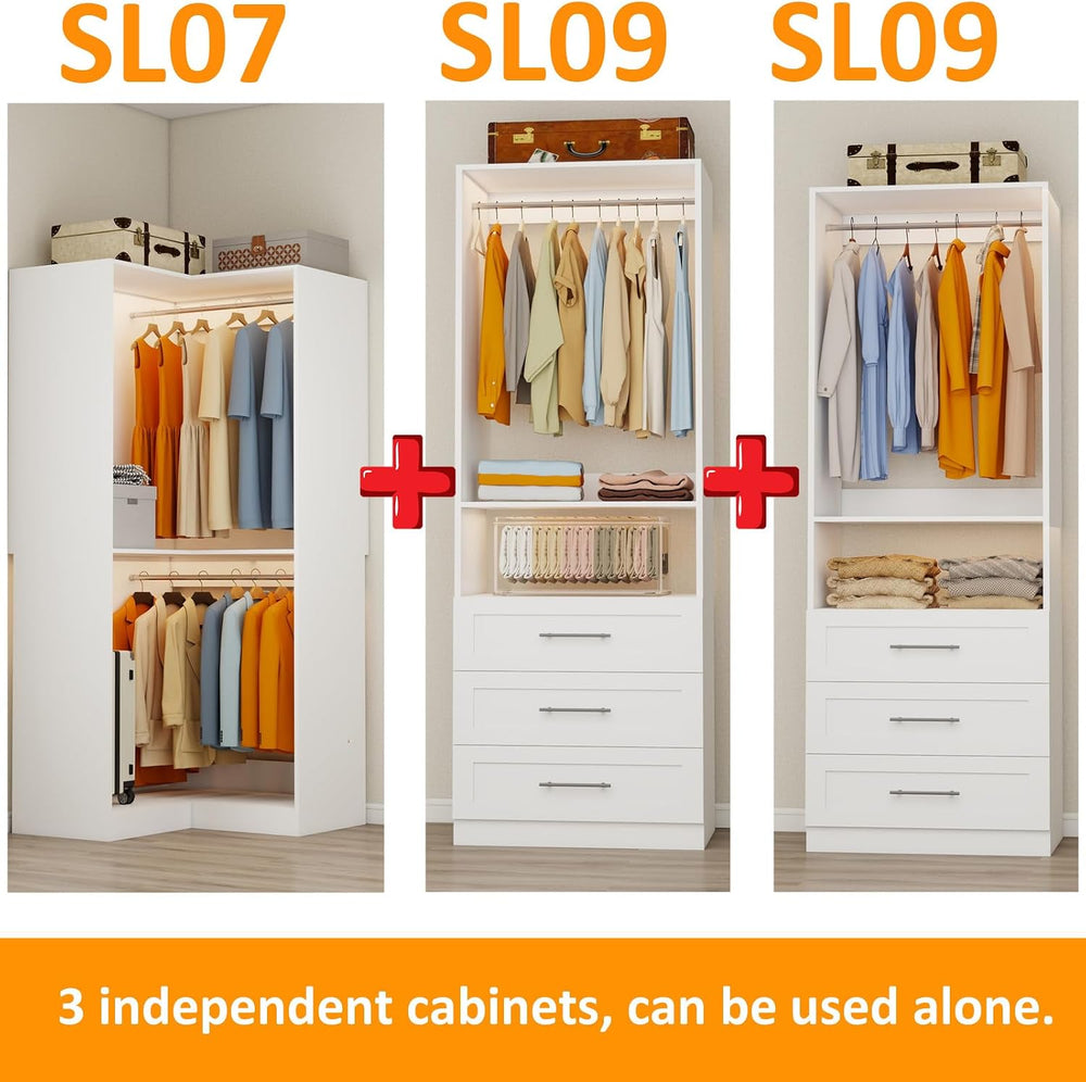 Closet System with 6 Wooden Drawers, 6.5-16FT Corner Closet Organizer System ...