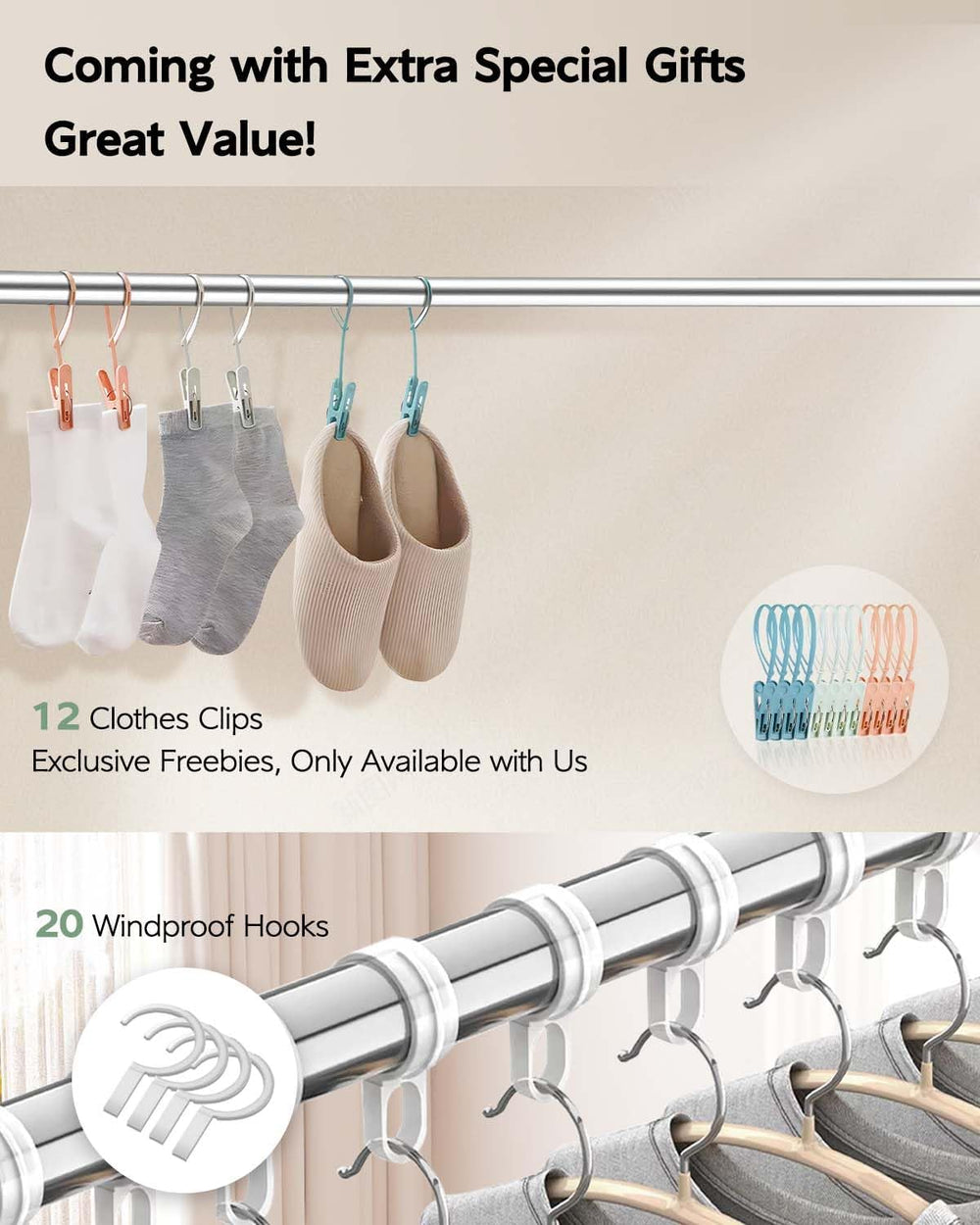 Vikaqi Clothes Drying Rack 63 Inches Folding Indoor Outdoor, Drying Rack Clot...