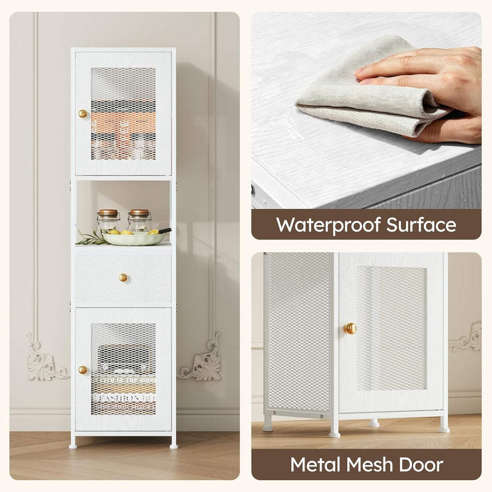 Bathroom Storage Cabinet with 2 Mesh Doors & a Drawer, 45.27" H
