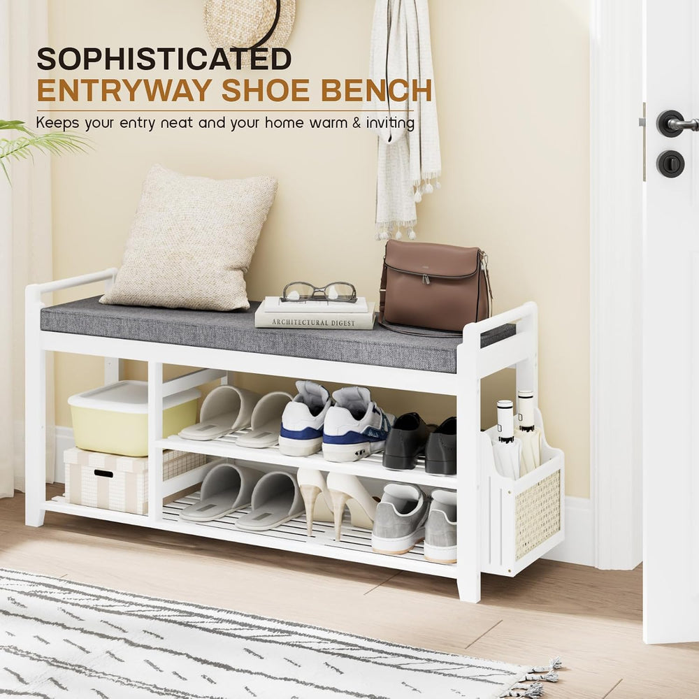 Homaxy 2-Tier Shoe Rack Bench, 39.4 in, White and Dark Grey