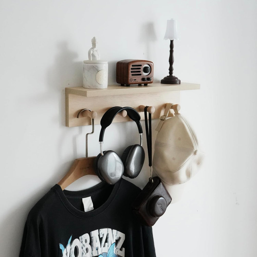 Entrance Coat Rack ,Coat Hooks, Wall-Mounted Wooden Hook Rack, Wall-Mounted S...