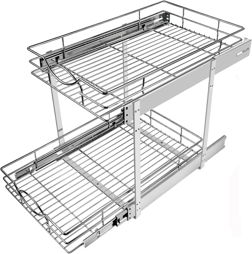 Sikarou Pull Out Cabinet Organizer 14"W 21"D 2-Tier Slide Out Stora...