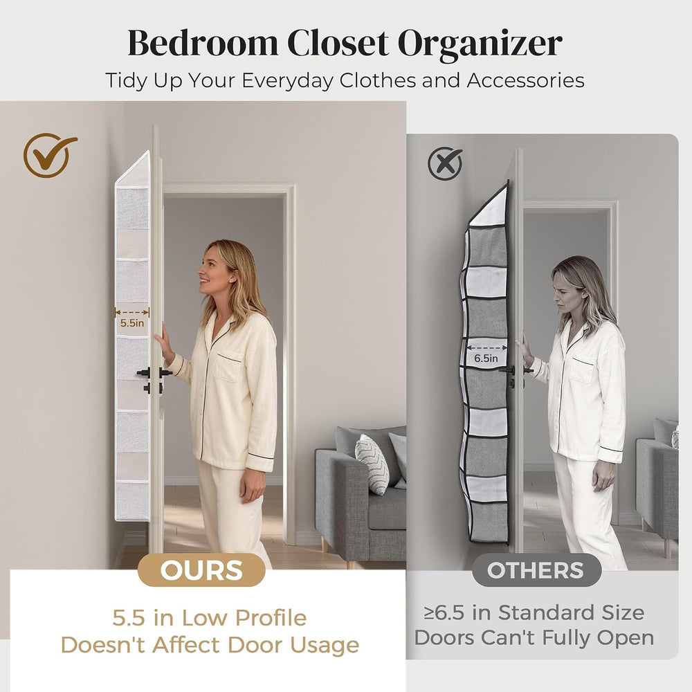 Eco-Bamboo Slim Over The Door Organizer, Narrow 5-Tier Storage,2 Pack