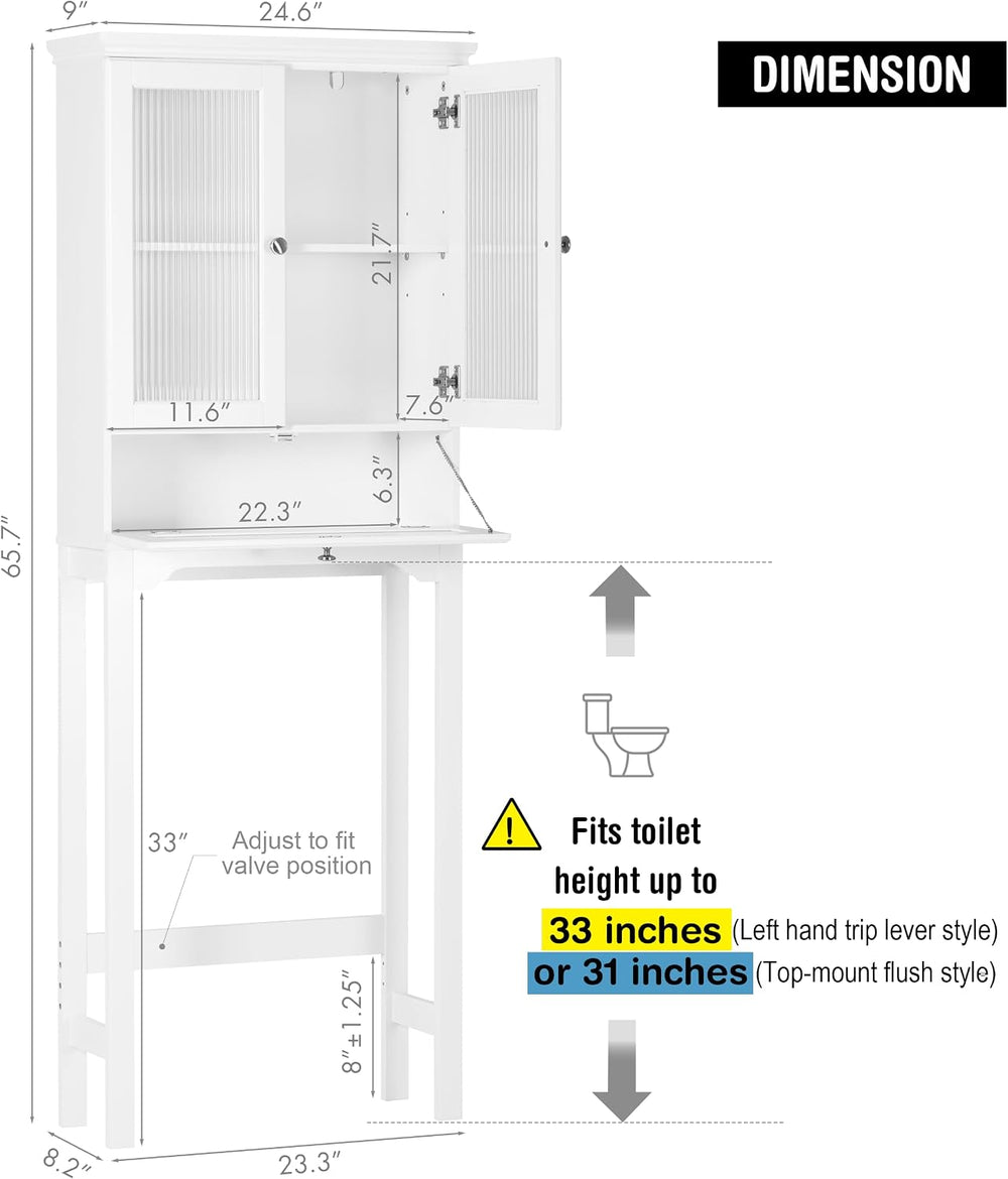 Spirich Over the Toilet Storage Cabinet with Moru Glass Doors, White