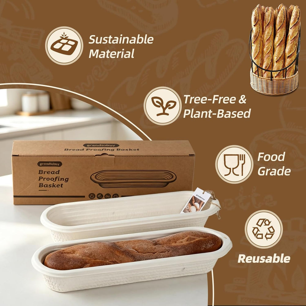 6-Pack 15 Inch Long Baguettes Proofing Basket Sourdough Banneton with Liner