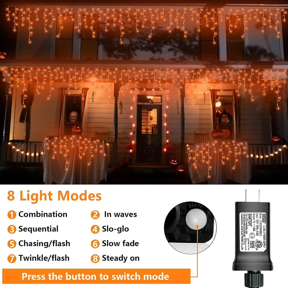 QITONG Orange Lights for Halloween, 33ft 400 LED Icicle Lights for Outside Pl...