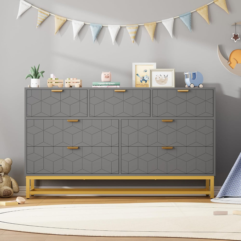 GAOMON 7 Drawer Dresser, Grey Modern 54" Large Dresser for bedoom