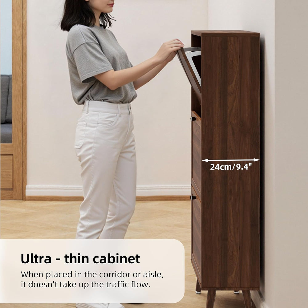 Fsbecl Shoe Storage Cabinet for Entryway with 3 Fluted Flip Drawers, Walnut
