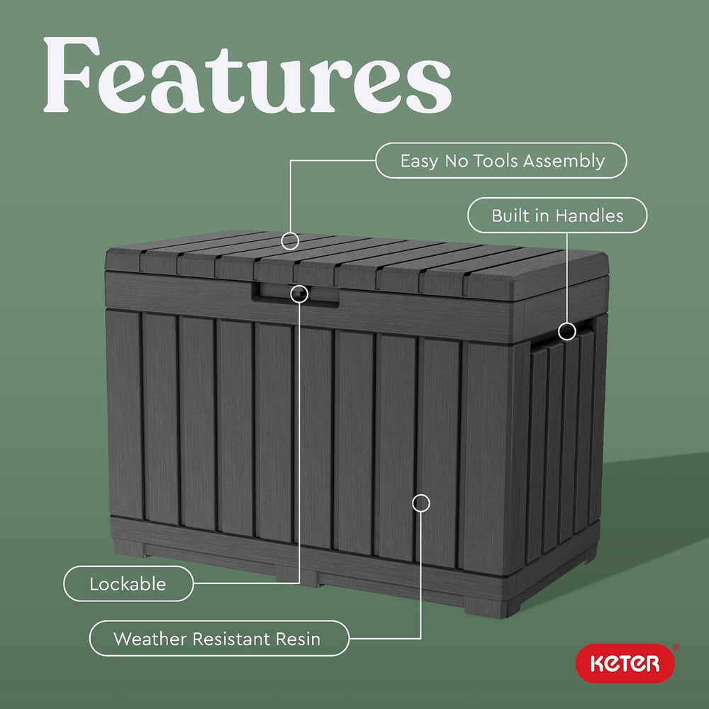 Keter Kentwood 50 Gal Outdoor Storage Box and Patio Side Table