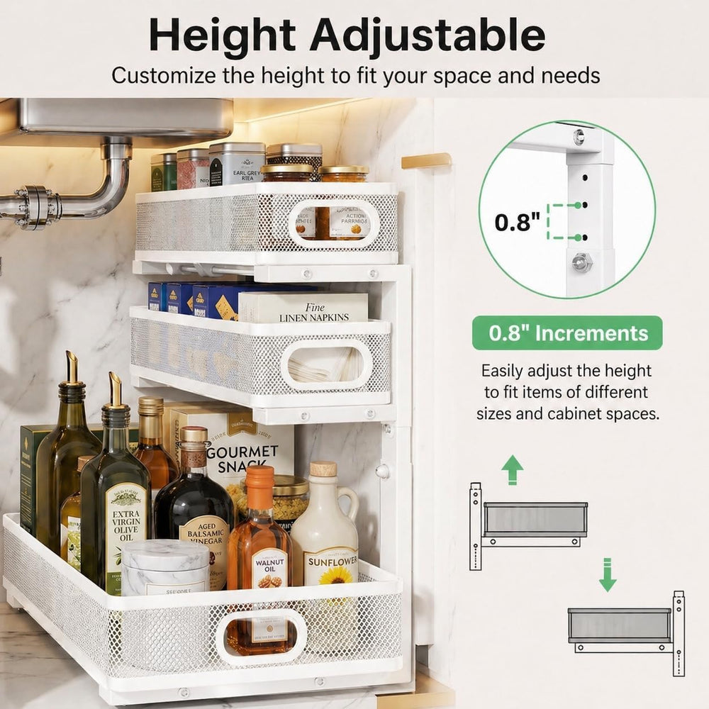Under Sink Organizer, 2 Pack 3 Tier Sliding Cabinet Organizer, Pull Out Stora...