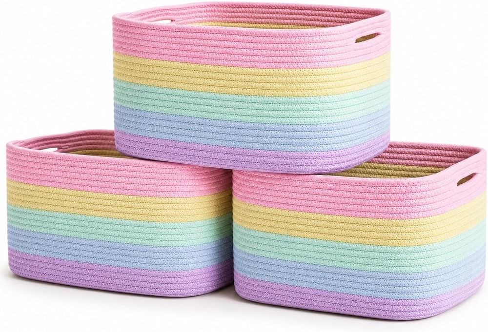 OrganiHaus Rainbow Baskets for Shelves, Set of 3, 15x9x10