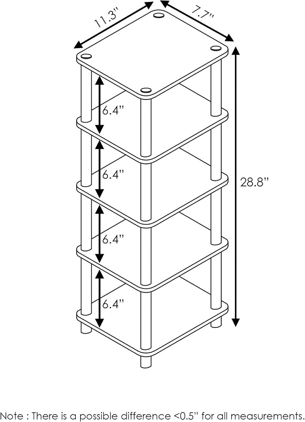 Furinno Turn-N-Tube Toolless 4-Tier Storage Shelves, Columbia Walnut