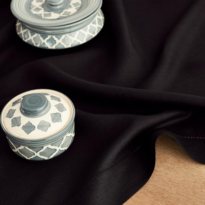 Solino Home Black Linen Tablecloth 52 x 52 Inch - 100% Pure Linen Square Tabl...