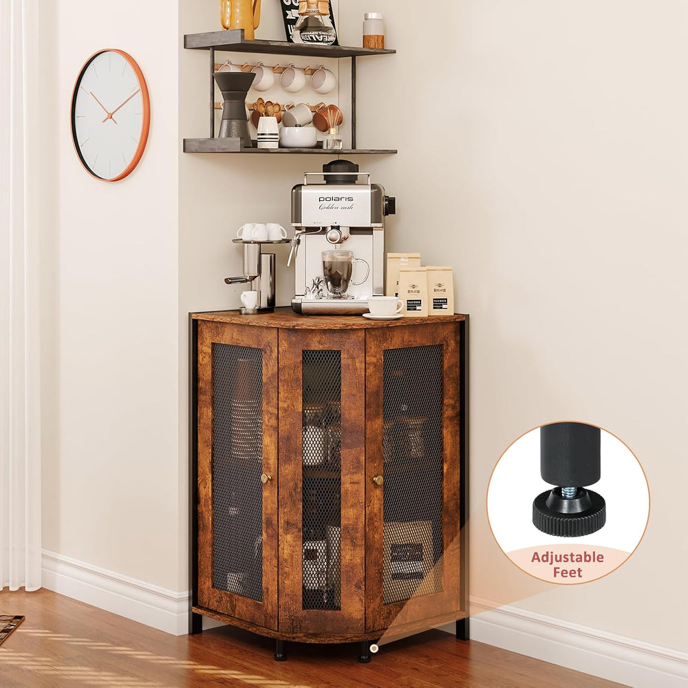 Coffee Bar Cabinet, 3-Tier Corner Coffee Cabinet with Storage Shelf