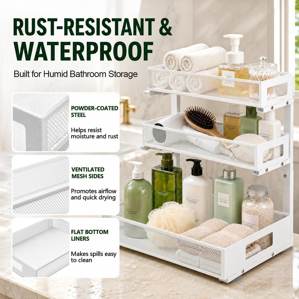 3 Tier Under Sink Organizer for Bathroom, Pull Out Drawers, 2 Pack