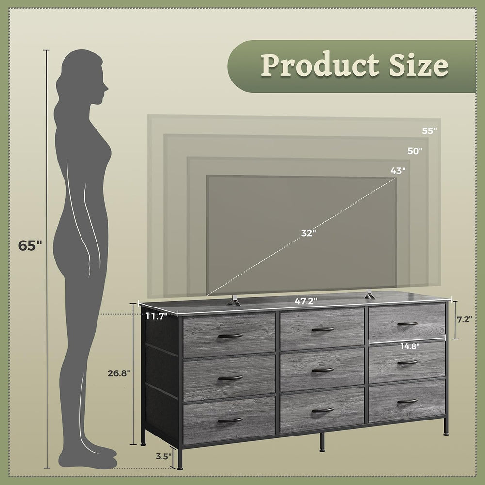 Huuger 9 Drawer Dresser for Bedroom, 47 Inch Dresser TV Stand for 50, 55 Inch...