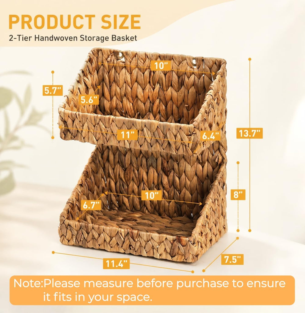 Pumtus 2-tier Handwoven Storage Basket, Water Hyacinth Standing Rack, Kitchen...