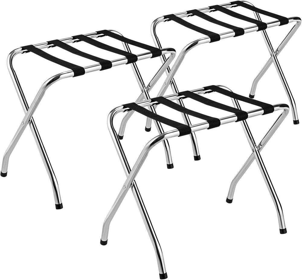 Tangkula Chrome Luggage Rack with Nylon Belts Set of 3, Silver
