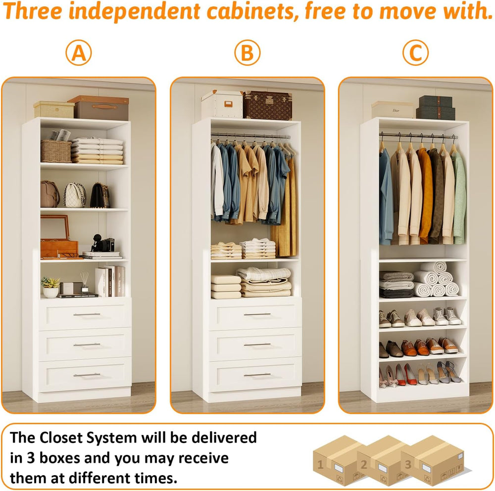 Closet System with 3 Sets, 6–15 FT Closet Organizer System with 6 Drawers, 9 ...