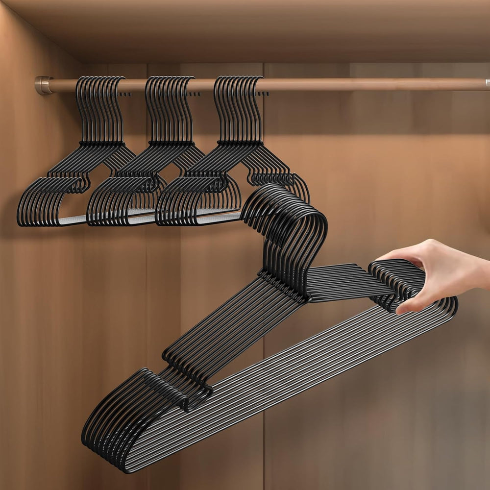 30 Pack Black Aluminum Hangers, 16.5 Inch Non-Slip Metal Clothes Hangers, Lig...