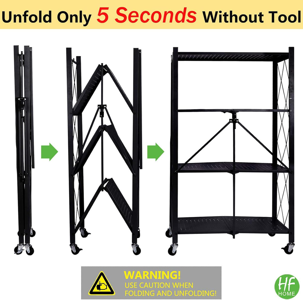 Storage Shelving Unit with Wheels, 4-Tier Perforated Sheet Layer Foldable Met...