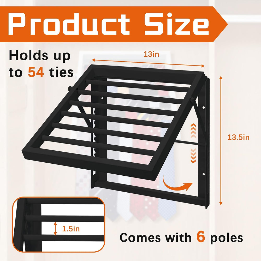 Tie Rack Wall Mounted, Adjustable Angle Tie Organizer for 60 Ties & Scarves