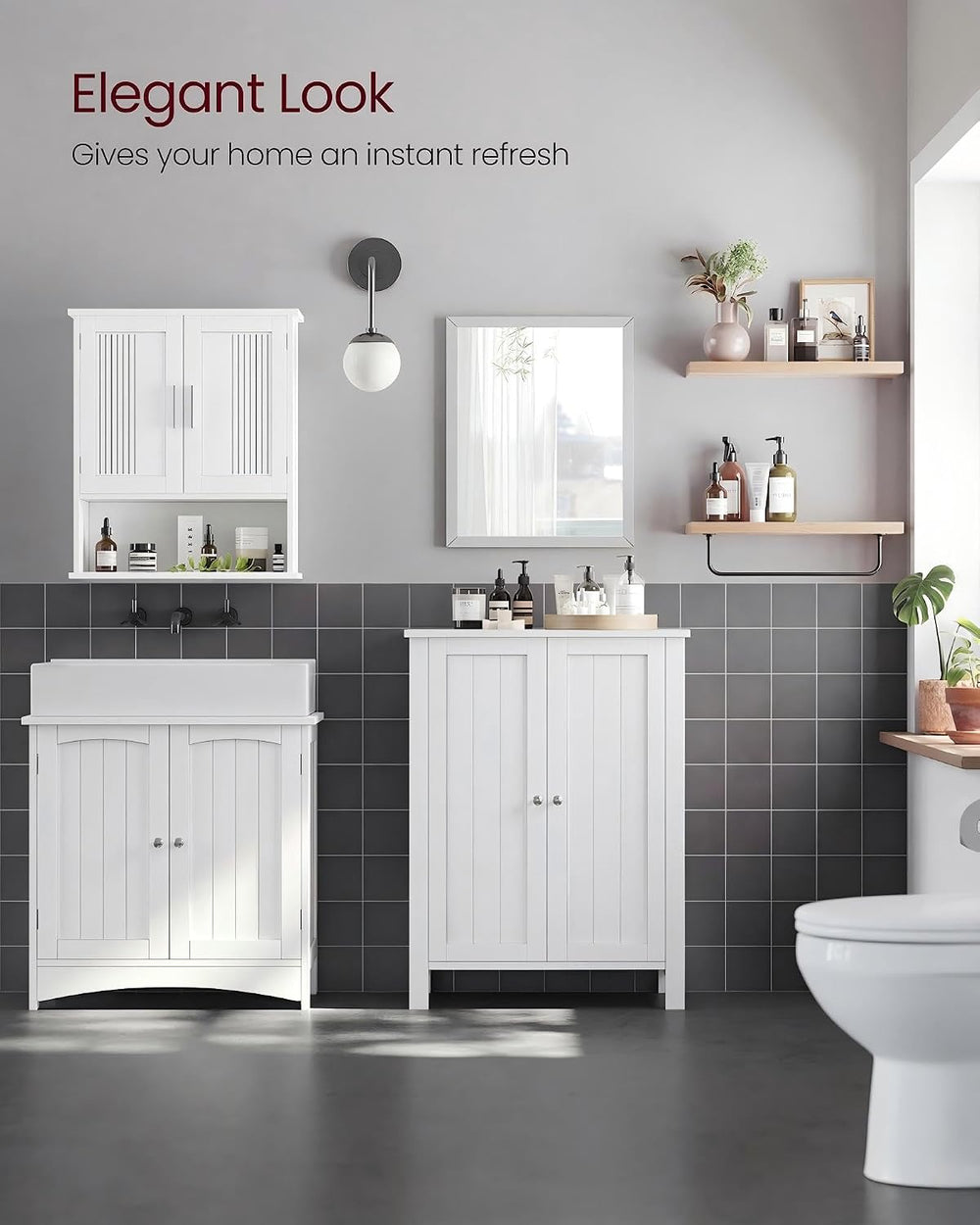 VASAGLE Bathroom Floor Storage Cabinet, 3 Drawers, Cloud White