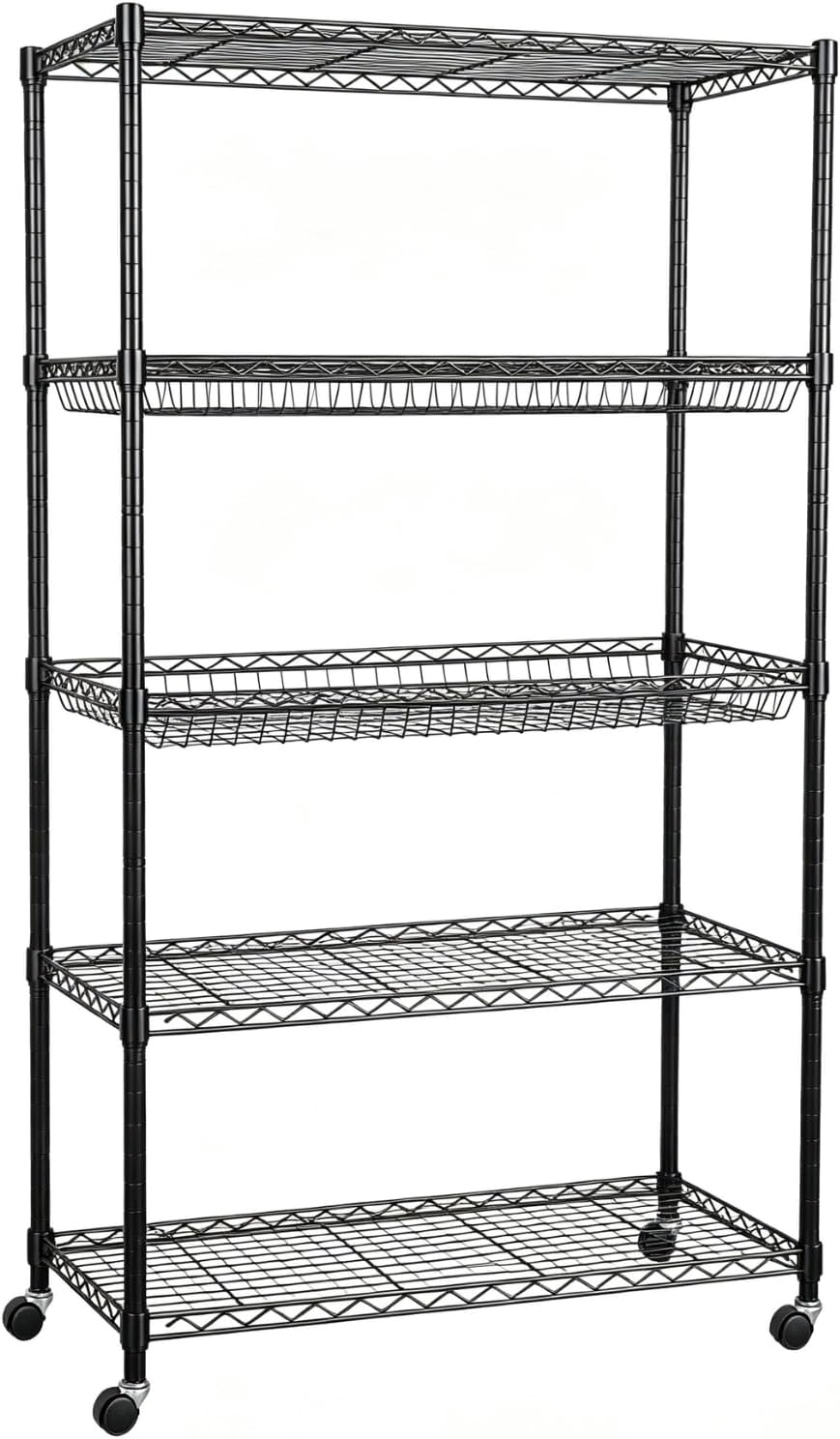 5-Tier Wire Shelving with Shelf Liners, 65"H Basket Metal Shelving Unit