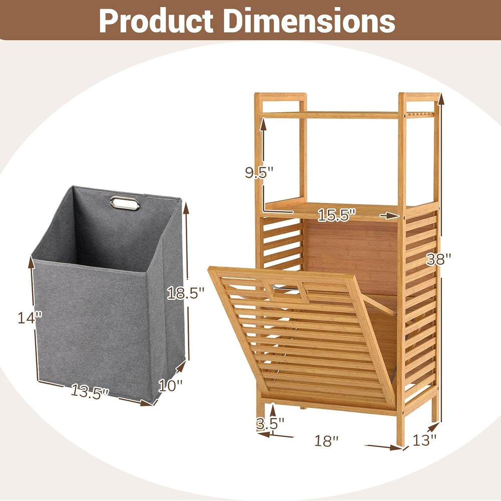 GOFLAME Tilt-out Laundry Hamper with 2-Tier Shelves, Bamboo Laundry Baskets O...