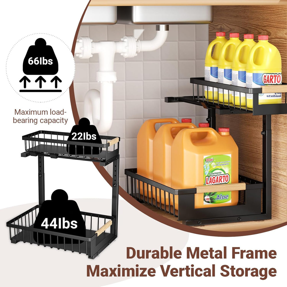 Under Sink Organizers and Storage, 2 Pack L-Shaped Pull Out Cabinet Organizer...