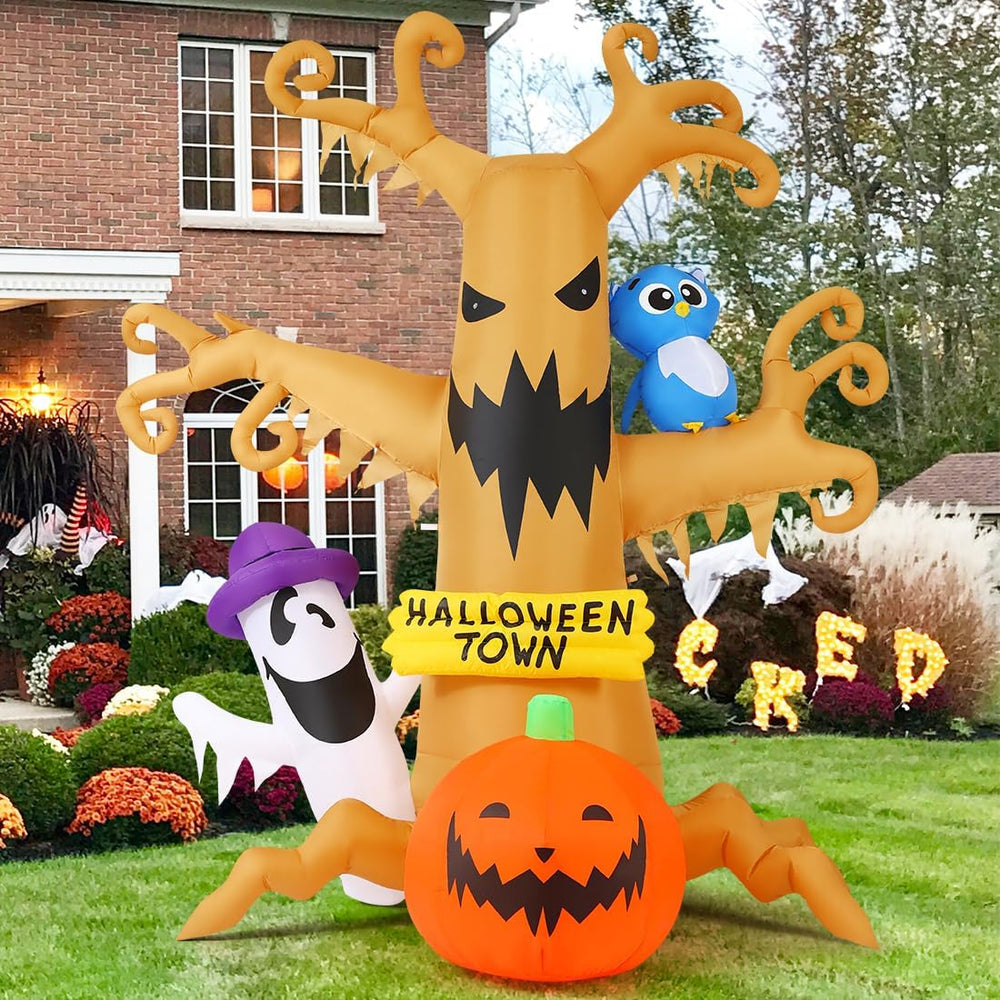 GOOSH 8 FT Halloween Inflatables Dead Tree Outdoor Decorations with Owl Ghost...