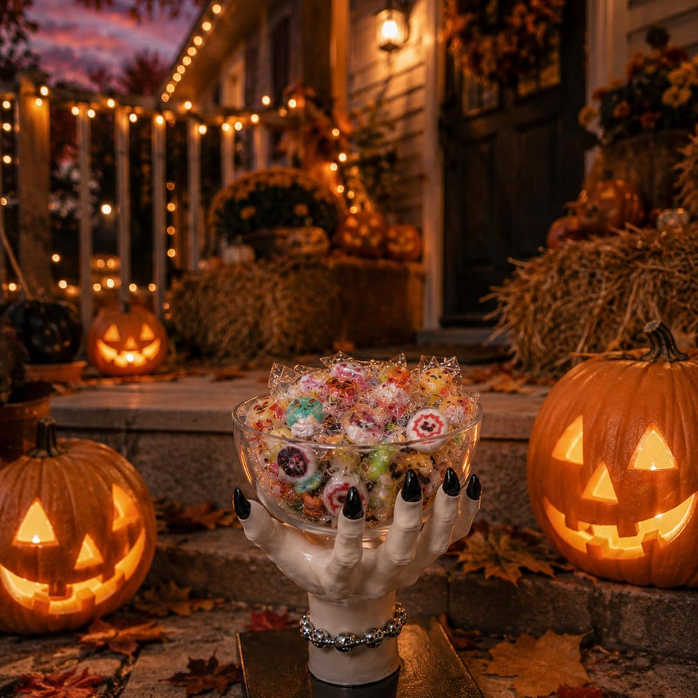 Halloween Witch Hand Candy Bowl Stand Resin Solid Snack Dish Trick Or Treat
