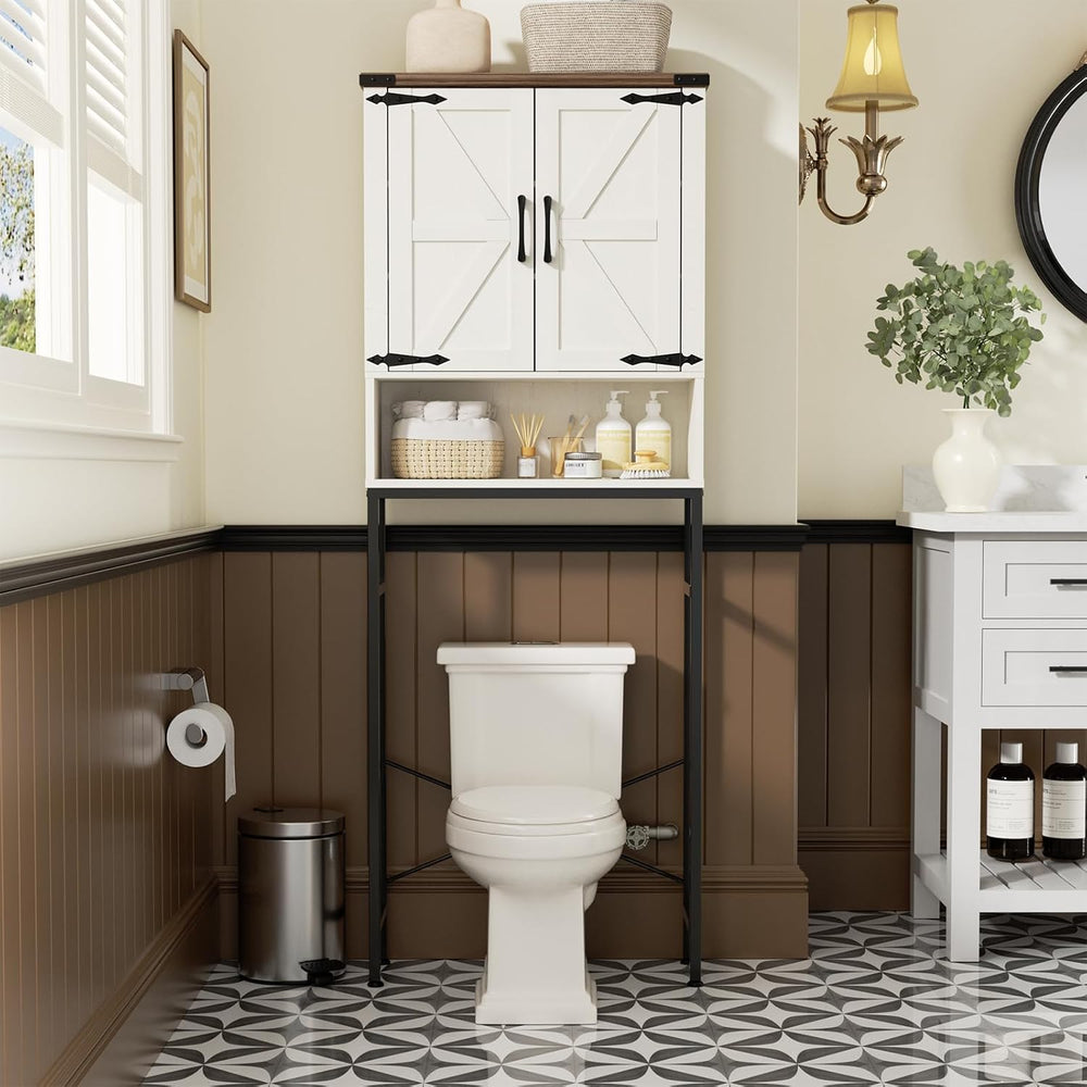 Over The Toilet Storage Cabinet with Farmhouse Doors and Adjustable Shelf, Ta...