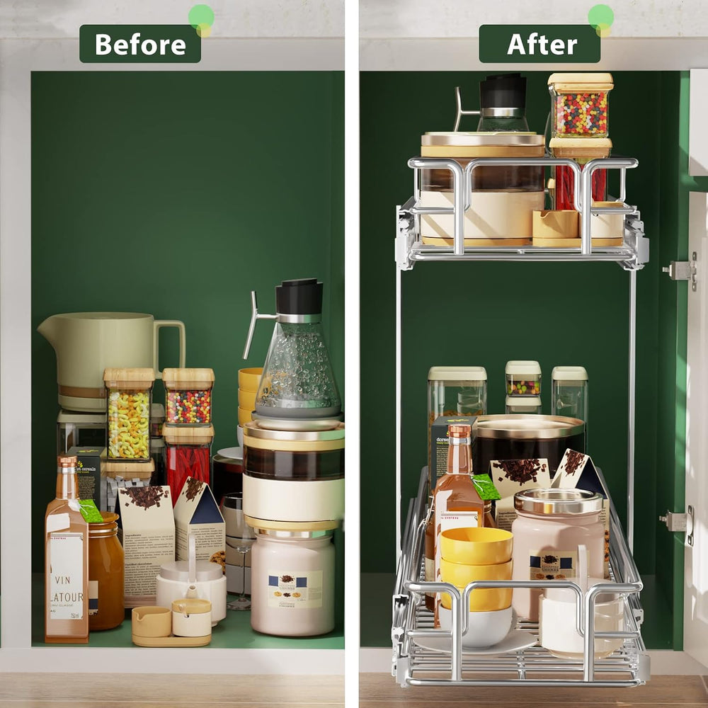 LOVMOR 2 Tier 5½" W x 21½" D, Individual Pull Organizer Kitchen Cab...