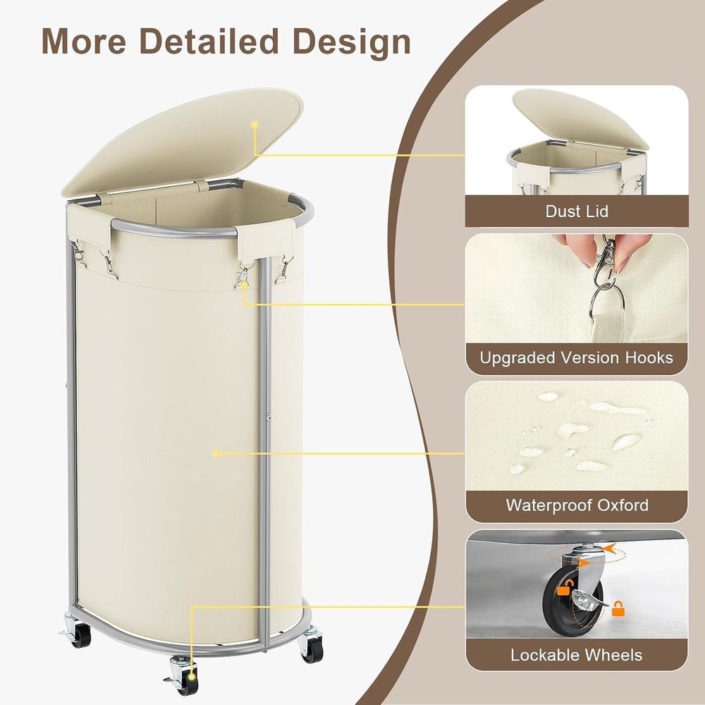 Laundry Hamper with Wheels and Lid, 100L Half Round Rolling Laundry Basket