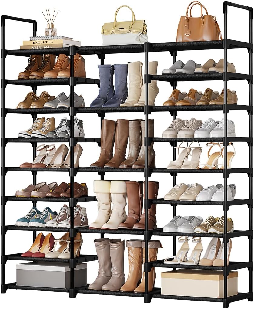 9-Tier Shoe Rack Organizer for 50-55 Pairs, Stackable Large Shoe Stand