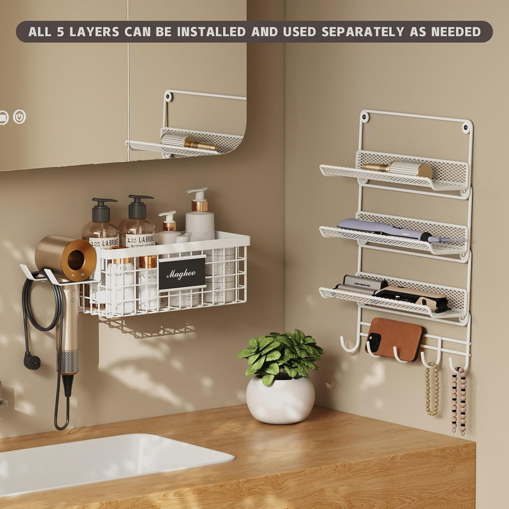 Magheo Hair Dryer Holder Wall Mounted, Adheisve Hair Tool Organizer for hair ...