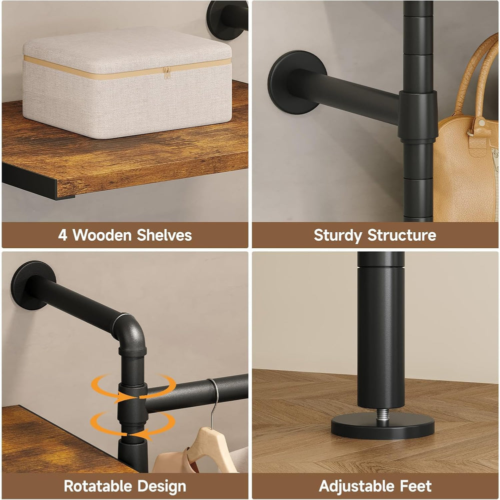 ONBRILL T3 Wall Mounted Industrial Pipe Closet Organizers Storage System