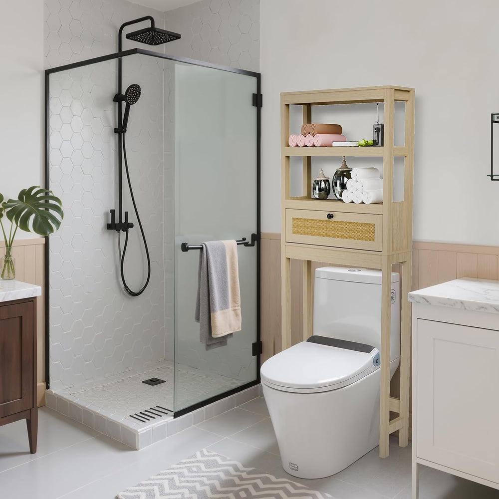 Over Toilet Storage Cabinet with Barn Door & Adjustable Shelves